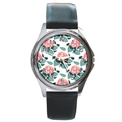 Flowers Hydrangeas Round Metal Watch