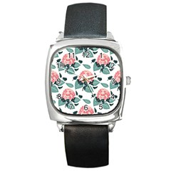 Flowers Hydrangeas Square Metal Watch by Maspions