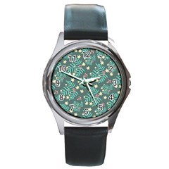 Illustration Pattern Seamless Round Metal Watch