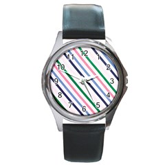 Retro Vintage Stripe Pattern Abstract Round Metal Watch