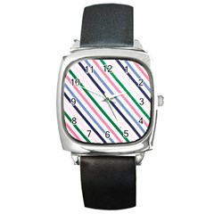 Retro Vintage Stripe Pattern Abstract Square Metal Watch