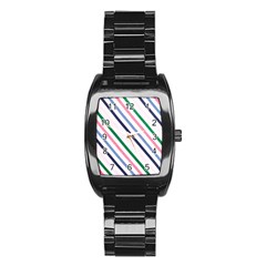 Retro Vintage Stripe Pattern Abstract Stainless Steel Barrel Watch