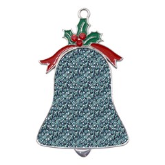 Blue Paisley Metal Holly Leaf Bell Ornament by DinkovaArt