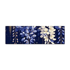 Solid Color Background With Royal Blue, Gold Flecked , And White Wisteria Hanging From The Top Sticker Bumper (100 Pack) by LyssasMindArtDecor