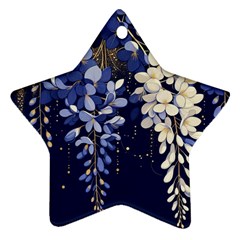 Solid Color Background With Royal Blue, Gold Flecked , And White Wisteria Hanging From The Top Star Ornament (two Sides) by LyssasMindArtDecor