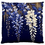 Solid Color Background With Royal Blue, Gold Flecked , And White Wisteria Hanging From The Top Large Premium Plush Fleece Cushion Case (One Side) Front