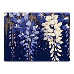 Solid Color Background With Royal Blue, Gold Flecked , And White Wisteria Hanging From The Top Two Sides Premium Plush Fleece Blanket (mini) by LyssasMindArtDecor