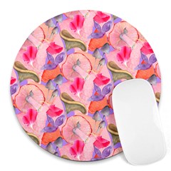 Pink Glowing Flowers Round Mousepad by Sparkle