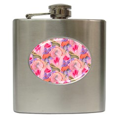 Pink Glowing Flowers Hip Flask (6 Oz) by Sparkle