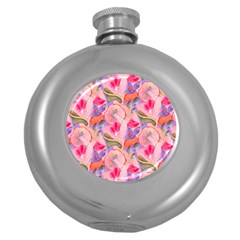 Pink Glowing Flowers Round Hip Flask (5 Oz) by Sparkle