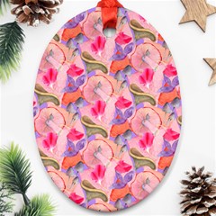 Pink Glowing Flowers Oval Ornament (two Sides)