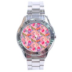 Pink Glowing Flowers Stainless Steel Analogue Watch by Sparkle