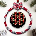 Floral Geometry Metal Red Ribbon Round Ornament Front