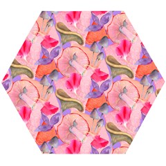 Pink Glowing Flowers Wooden Puzzle Hexagon by Sparkle