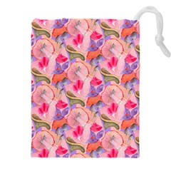 Pink Glowing Flowers Drawstring Pouch (4xl) by Sparkle