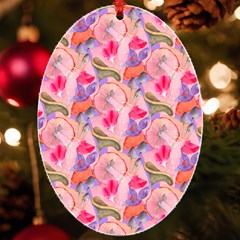 Pink Glowing Flowers Uv Print Acrylic Ornament Oval by Sparkle