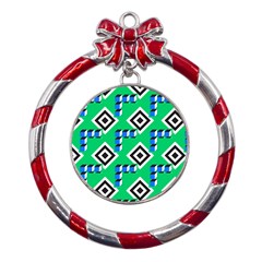 Beauitiful Geometry Metal Red Ribbon Round Ornament by Sparkle