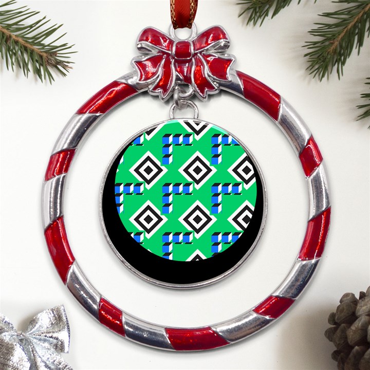 Beauitiful Geometry Metal Red Ribbon Round Ornament