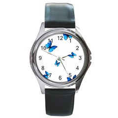 Butterfly-blue-phengaris Round Metal Watch