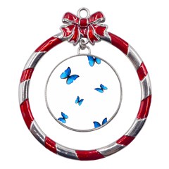 Butterfly-blue-phengaris Metal Red Ribbon Round Ornament by saad11