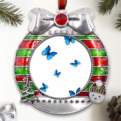 Butterfly-blue-phengaris Metal X mas Ribbon With Red Crystal Round Ornament by saad11