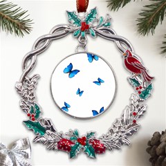 Butterfly-blue-phengaris Metal X mas Wreath Holly Leaf Ornament