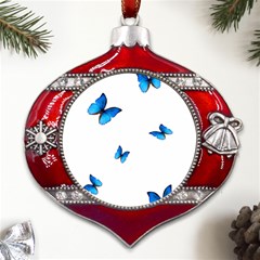 Butterfly-blue-phengaris Metal Snowflake And Bell Red Ornament