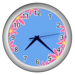 Flowers Space Frame Ornament Wall Clock (silver)