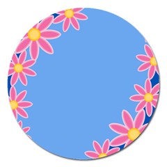 Flowers Space Frame Ornament Magnet 5  (round)