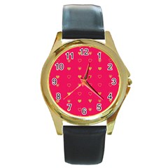 Illustrations Heart Pattern Design Round Gold Metal Watch by Maspions