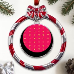 Illustrations Heart Pattern Design Metal Red Ribbon Round Ornament