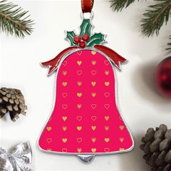 Illustrations Heart Pattern Design Metal Holly Leaf Bell Ornament by Maspions