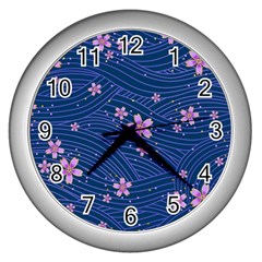 Flowers Floral Background Wall Clock (silver)