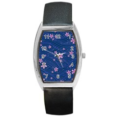 Flowers Floral Background Barrel Style Metal Watch