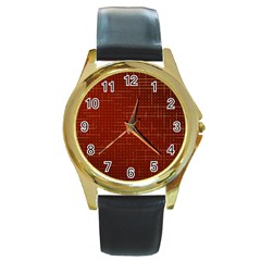 Grid Background Pattern Wallpaper Round Gold Metal Watch