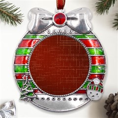 Grid Background Pattern Wallpaper Metal X mas Ribbon With Red Crystal Round Ornament by Maspions