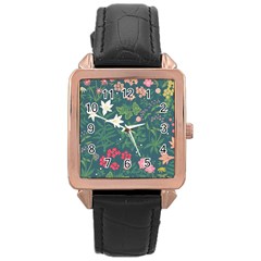 Spring Small Flowers Rose Gold Leather Watch  by AlexandrouPrints