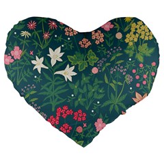 Spring Small Flowers Large 19  Premium Flano Heart Shape Cushions by AlexandrouPrints