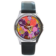 Abstract Circles Background Retro Round Metal Watch by Ravend