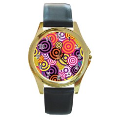 Abstract Circles Background Retro Round Gold Metal Watch by Ravend