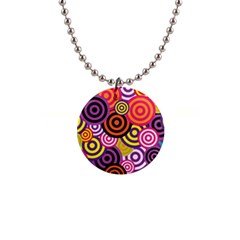 Abstract Circles Background Retro 1  Button Necklace by Ravend