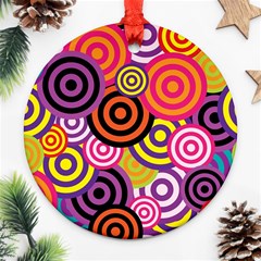 Abstract Circles Background Retro Round Ornament (two Sides) by Ravend