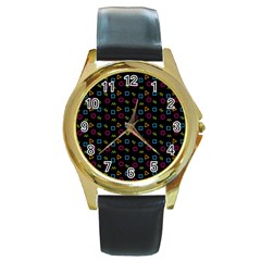 Background Ornamental Pattern Round Gold Metal Watch