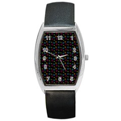 Background Ornamental Pattern Barrel Style Metal Watch