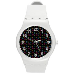 Background Ornamental Pattern Round Plastic Sport Watch (m)