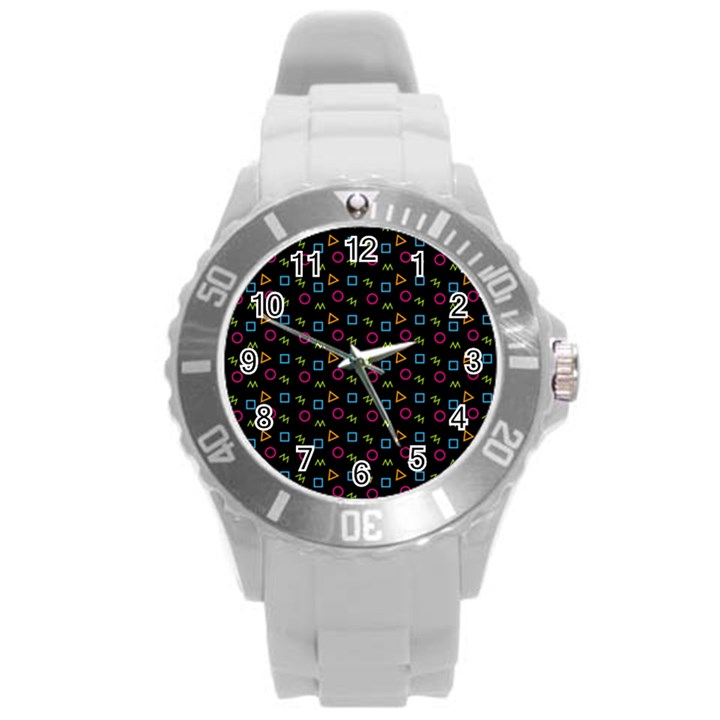 Background Ornamental Pattern Round Plastic Sport Watch (L)