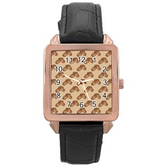 Coffee Beans Pattern Texture Rose Gold Leather Watch 