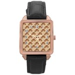 Coffee Beans Pattern Texture Rose Gold Leather Watch  Front