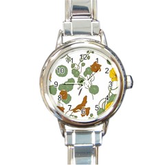 Nasturtium Flower Plant Leaves Round Italian Charm Watch