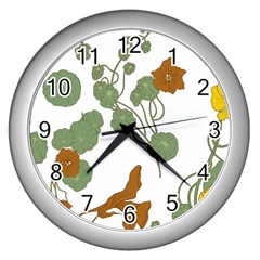 Nasturtium Flower Plant Leaves Wall Clock (Silver)